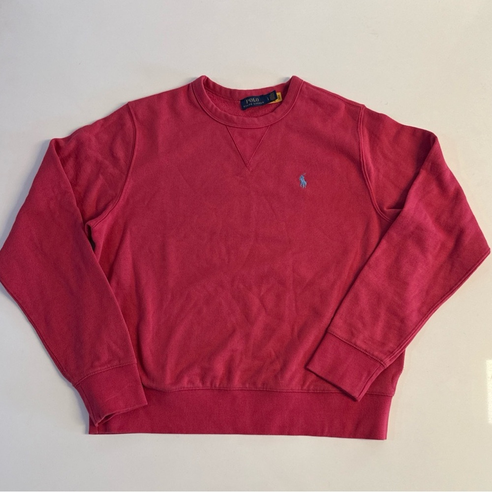 *Mens Ralph Lauren Polo Pink Blue Pony Logo Crewneck Fleece Sweater Sweatshirt S